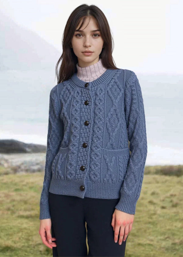 Ladies Aran Cardigan | Denim