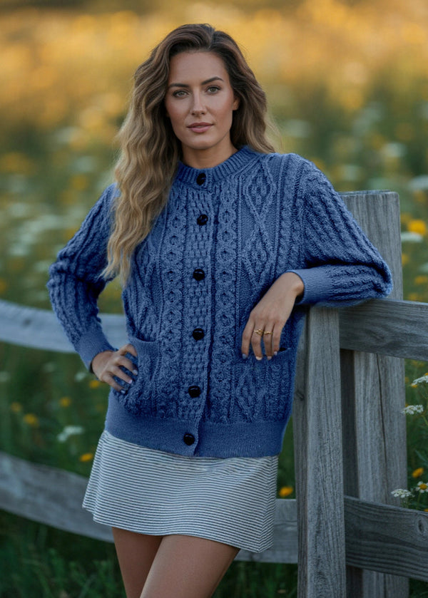 Ladies Aran Cardigan | Denim
