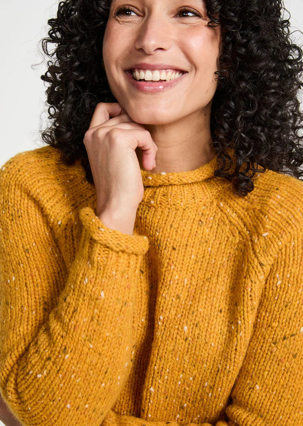 Ladies Donegal Roll Neck Sweater - Sunflower | 100% Wool Knitwear