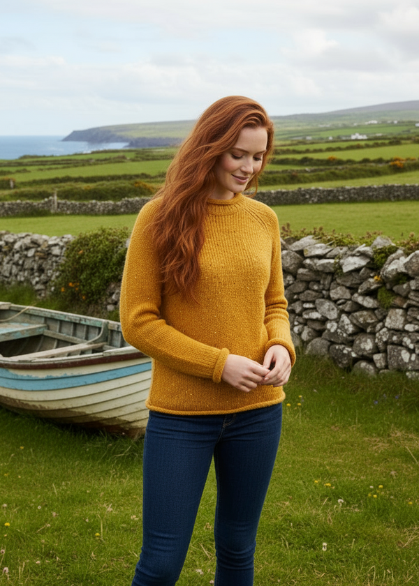 Ladies Donegal Roll Neck Sweater | Sunflower