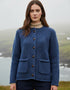 Ladies Donegal Wool Cardigan | Blue Fleck Cable Knit | Aran Woollen Mills