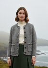 Ladies Donegal Wool Cardigan | Silver Fleck Cable Knit | Aran Woollen Mills