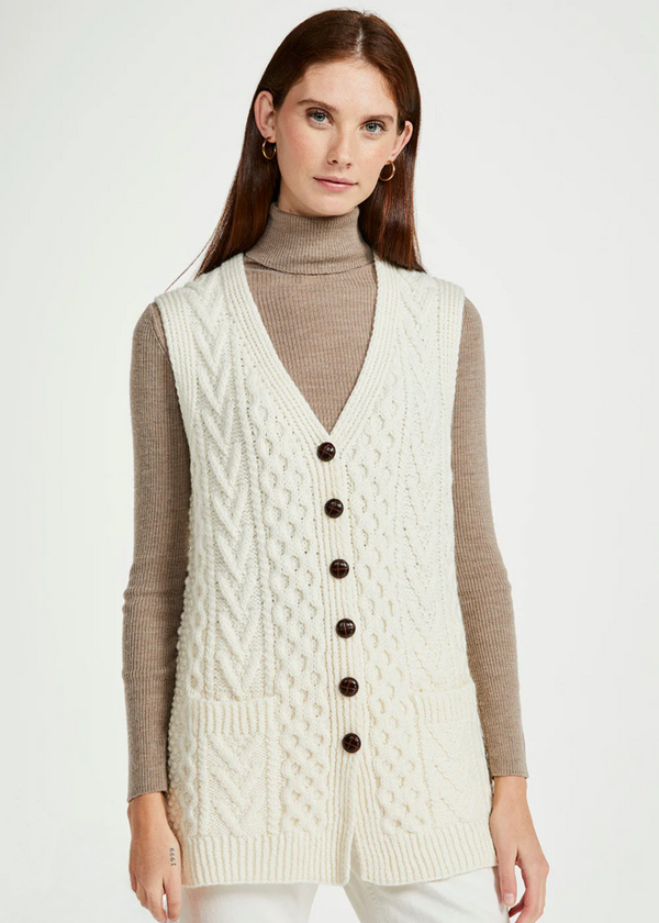 Ladies Handknit Aran Sleeveless Cardigan