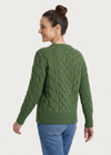 Ladies Long Crop Cable Supersoft Merino Aran Sweater | Meadow Green