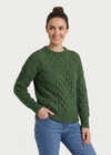 Ladies Long Crop Cable Supersoft Merino Aran Sweater | Meadow Green