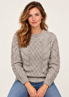 Second sweater Ladies Long Crop Cable Supersoft Merino Aran Sweater | Oatmeal