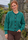 Ladies Merino Cropped Classic Aran Cardigan | Green