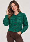 Ladies Merino Cropped Classic Aran Cardigan | Green