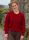 Ladies Merino Cropped Classic Aran Cardigan | Red