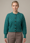 Ladies Merino Cropped Classic Aran Cardigan | Teal
