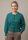 Ladies Merino Cropped Classic Aran Cardigan | Teal