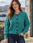 Ladies Merino Cropped Classic Aran Cardigan | Teal