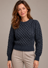 Ladies Merino Cropped Classic Aran Sweater | Charcoal