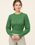 Ladies Merino Cropped Classic Aran Sweater | Green