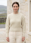 Ladies Merino Cropped Classic Aran Sweater | Natural