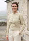 Ladies Merino Cropped Classic Aran Sweater | Natural