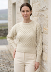 Ladies Merino Cropped Classic Aran Sweater | Natural