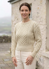 Ladies Merino Cropped Classic Aran Sweater | Natural