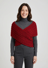 Ladies Merino Wool Cable Crossover Aran Button Wrap | Red