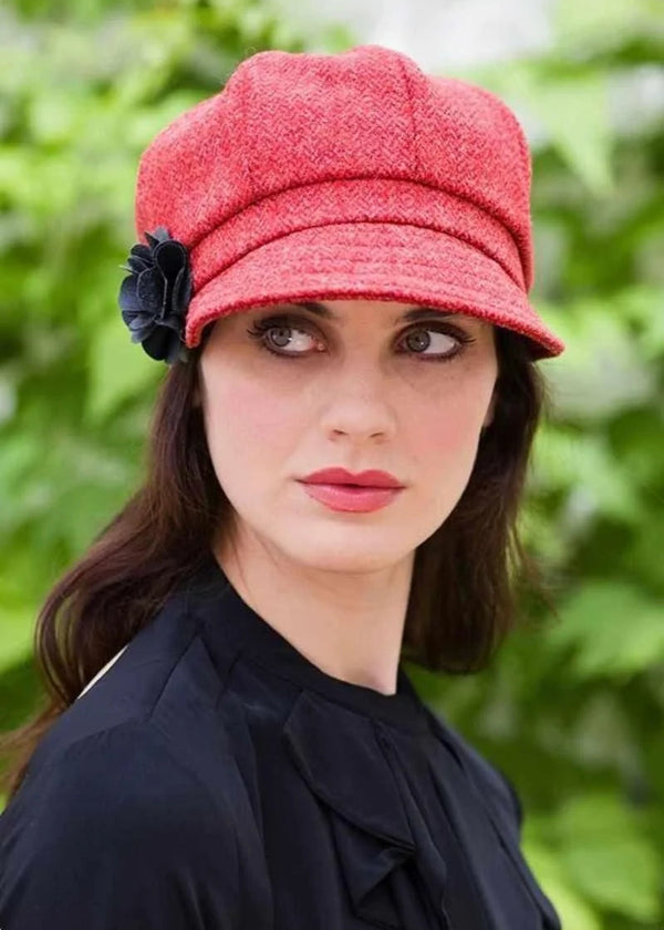 Ladies Mucros Newsboy Cap | Coral Tweed