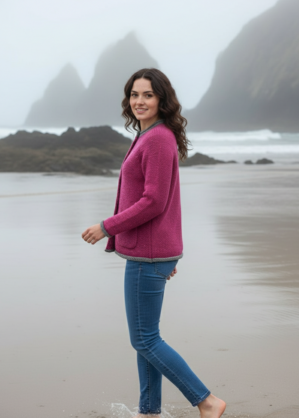 Donegal Ladies' Raglan Cardigan | Pink Grey