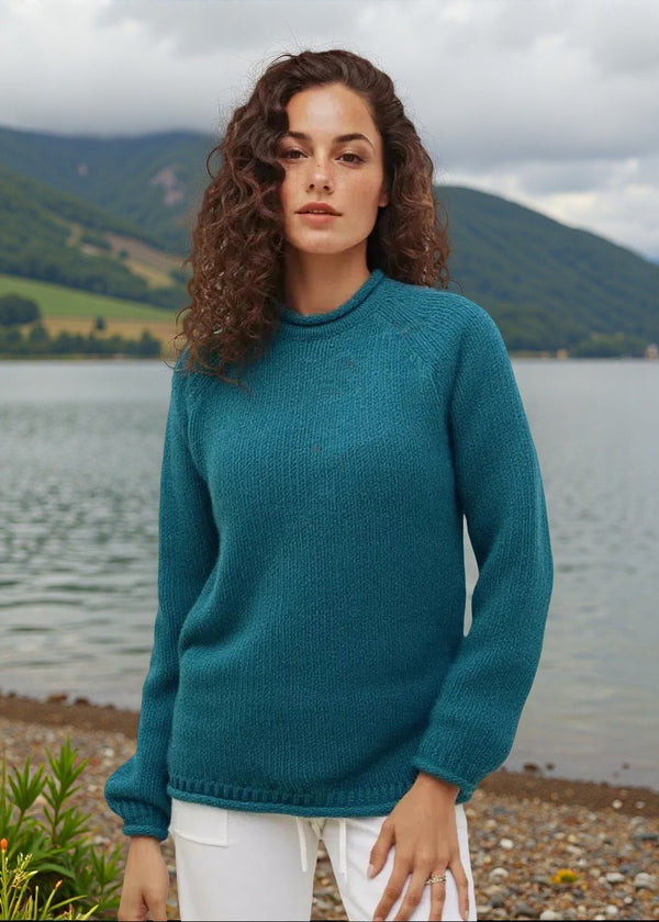 Ladies Roll Neck Fisherman Sweater | Turquoise