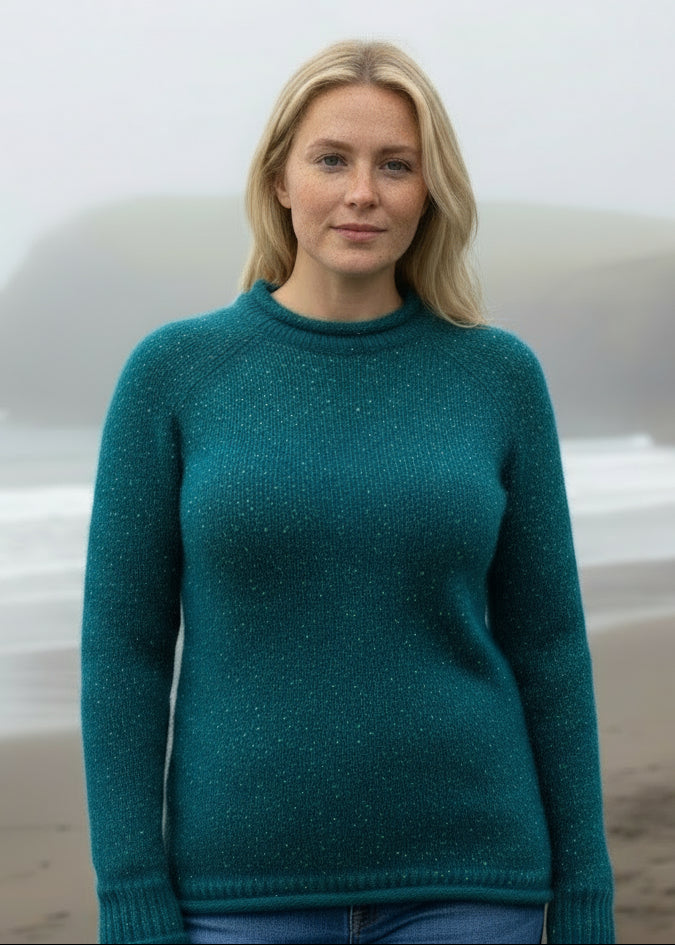 Ladies Roll Neck Fisherman Sweater | Turquoise