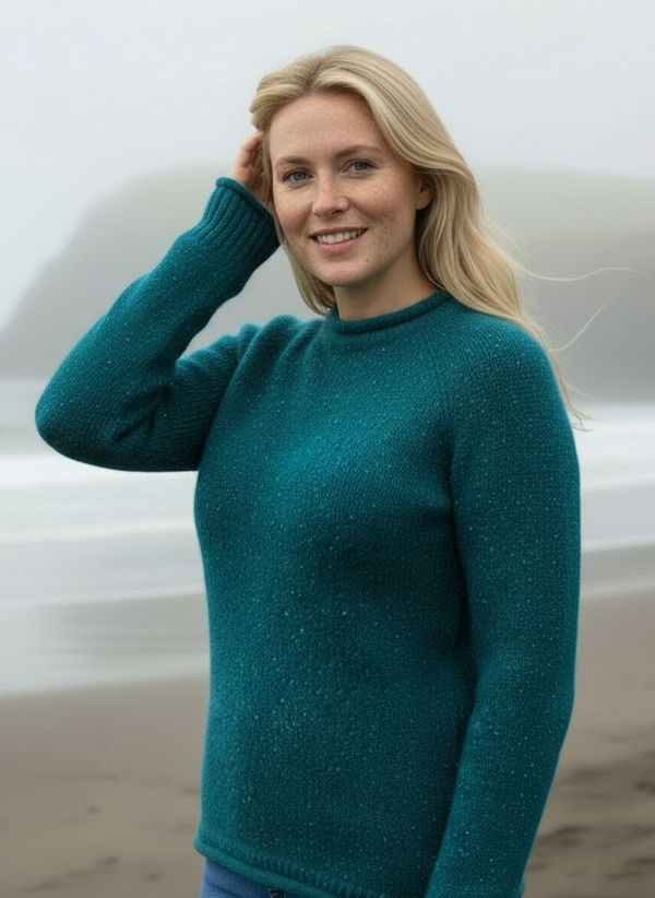 Ladies Roll Neck Fisherman Sweater | Turquoise