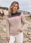 Ladies Slim-Fit Aran Fair Isle Sweater | Beige