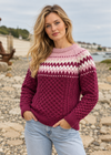 Ladies Slim-Fit Aran Fair Isle Sweater | Raspberry Marl