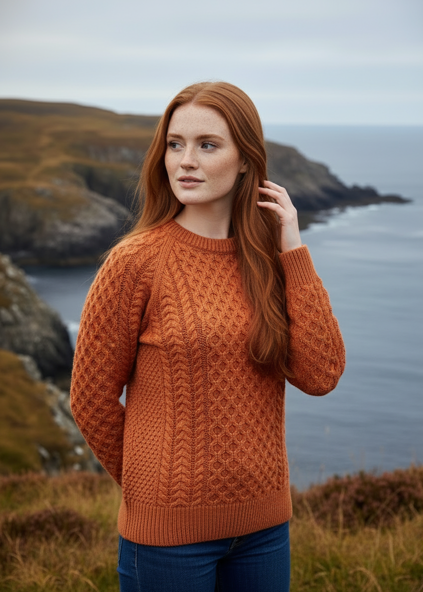 orange aran sweater