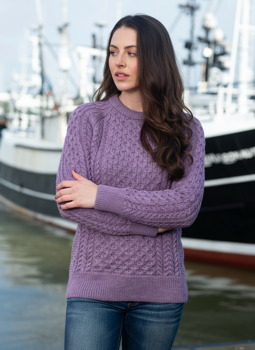 Ladies Slim-Fit Aran Sweater | Lavender - Clearance
