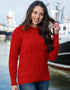 Ladies Slim-Fit Aran Sweater | Red