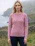Ladies Slim-Fit Aran Sweater | Rose Pink | 100% Merino Wool