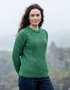 Ladies Slim-Fit Aran Sweater in Green | 100% Merino Wool