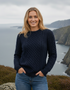 Ladies Slim-Fit Aran Sweater in Navy | Premium Merino Wool