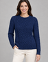 Ladies Slim-Fit Aran Sweater in Navy | Premium Merino Wool