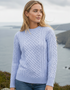 Ladies Slim-Fit Aran Sweater in Sky Blue | Premium Merino Wool