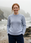 Ladies Slim-Fit Aran Sweater in Sky Blue | Premium Merino Wool