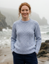 Ladies Slim-Fit Aran Sweater in Sky Blue | Premium Merino Wool