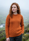 Ladies Slim-Fit Aran Sweater in Terracotta | 100% Merino Wool