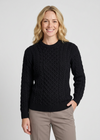 Ladies Slim-Fit Merino Aran Sweater | Black 