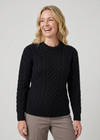 Ladies Slim-Fit Merino Aran Sweater | Black 