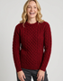 Ladies Slim-Fit Merino Aran Sweater | Red - Clearance