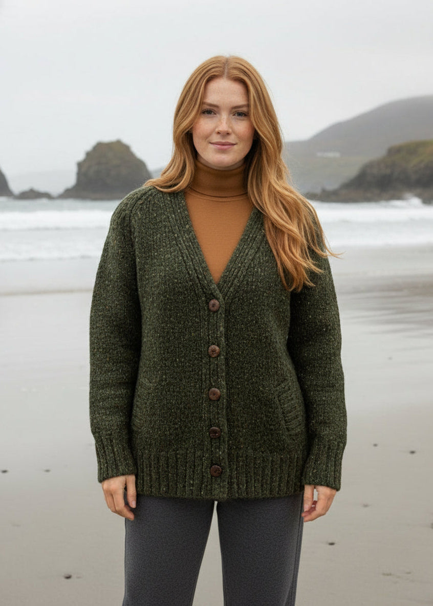 Ladies Tweed Cardigan | Green