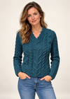 Ladies V-Neck Supersoft Merino Aran Sweater - Irish Sea