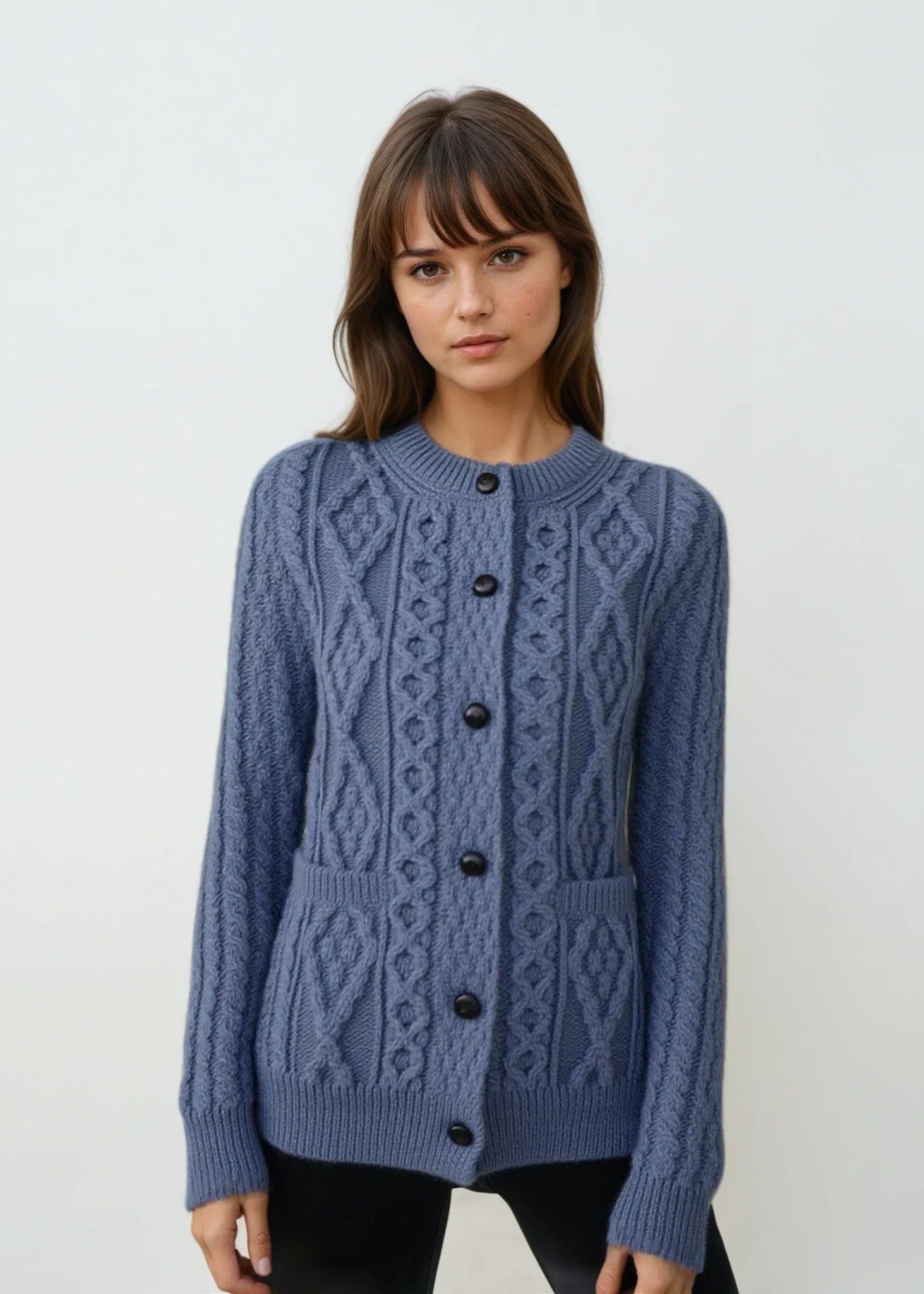 Ladies Aran Cardigan | Denim