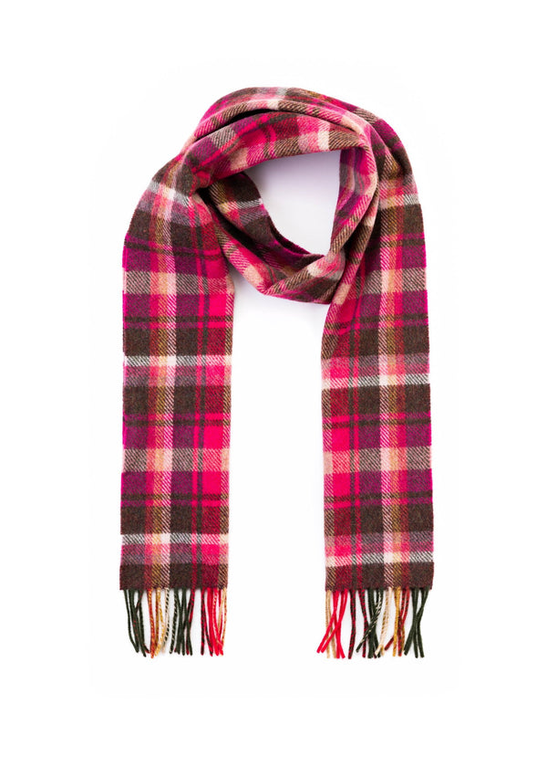 John Hanly Lambswool Scarf | Pink Maroon Check | Irish Heritage