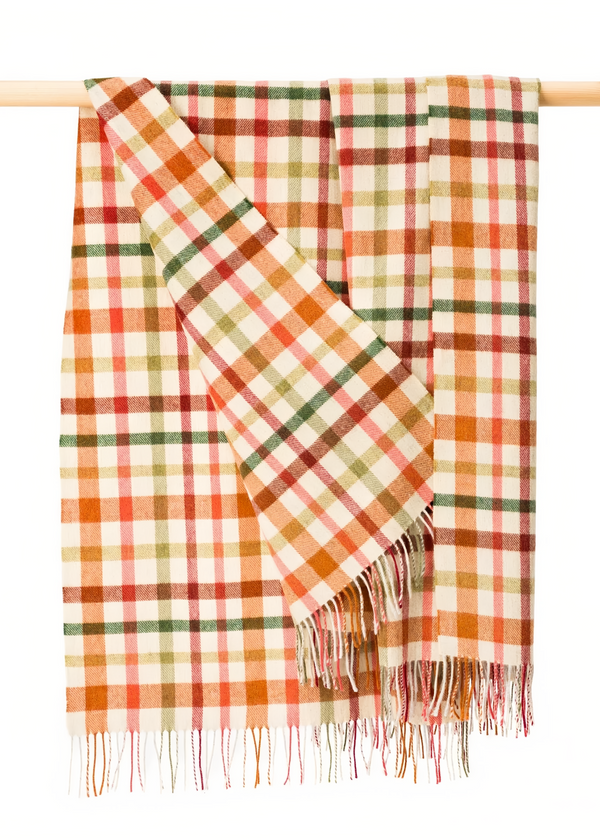 Lambswool Throw Beige Green Rust Maroon Check