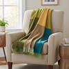 Lambswool Throw Blue Green Mustard Tan Large Blocks
